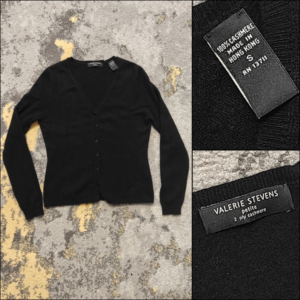 Y2K vintage 2Ply 100% Cashmere Black Cardigan PETITE Small